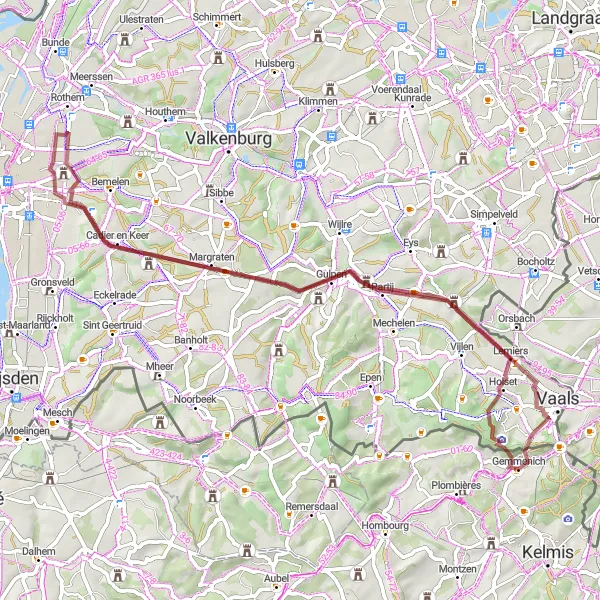 Miniatuurkaart van de fietsinspiratie "Rondrit door Zuid-Limburgse heuvels en dorpen" in Prov. Liège, Belgium. Gemaakt door de Tarmacs.app fietsrouteplanner