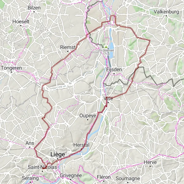 Miniatuurkaart van de fietsinspiratie "Ontdekkingstocht rond Glain: Maison De Francquen en Château Le Borcht" in Prov. Liège, Belgium. Gemaakt door de Tarmacs.app fietsrouteplanner