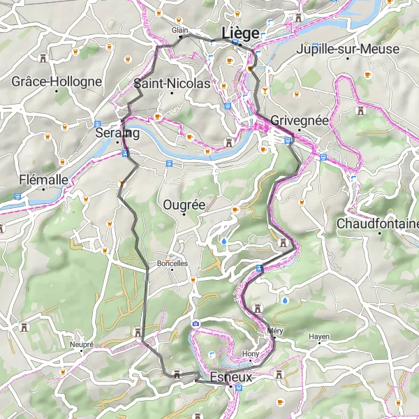 Map miniature of "Exploring the Valleys of Liège" cycling inspiration in Prov. Liège, Belgium. Generated by Tarmacs.app cycling route planner