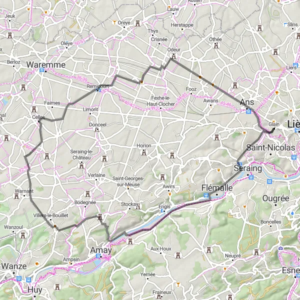 Map miniature of "Discovering Flémalle and Momalle" cycling inspiration in Prov. Liège, Belgium. Generated by Tarmacs.app cycling route planner