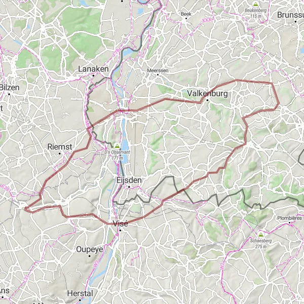 Miniatuurkaart van de fietsinspiratie "Avontuurlijke gravelroute naar Gulpen en Gulperberg" in Prov. Liège, Belgium. Gemaakt door de Tarmacs.app fietsrouteplanner