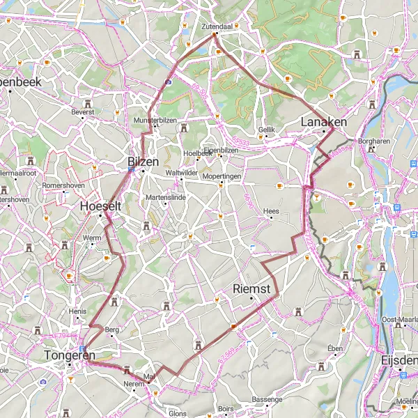 Miniature de la carte de l'inspiration cycliste "Bergerstraat et Zutendaal" dans la Prov. Liège, Belgium. Générée par le planificateur d'itinéraire cycliste Tarmacs.app