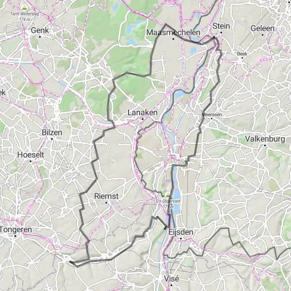 Karten-Miniaturansicht der Radinspiration "Auf den Spuren von Millen und Sint-Pietersberg" in Prov. Liège, Belgium. Erstellt vom Tarmacs.app-Routenplaner für Radtouren