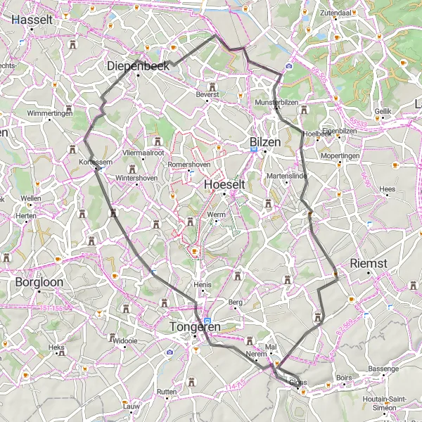 Map miniature of "Charming Road Loop from Glons" cycling inspiration in Prov. Liège, Belgium. Generated by Tarmacs.app cycling route planner