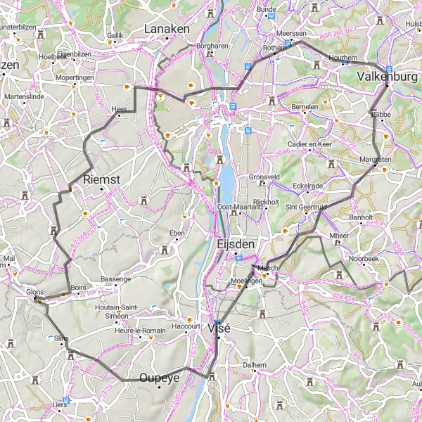 Karten-Miniaturansicht der Radinspiration "Entdecken Sie Maastricht und Visé" in Prov. Liège, Belgium. Erstellt vom Tarmacs.app-Routenplaner für Radtouren