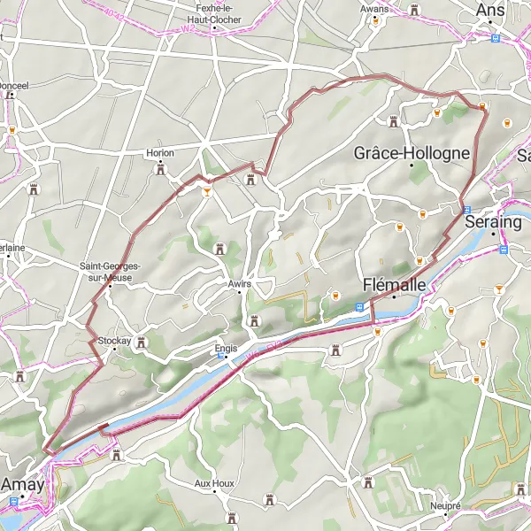 Miniatuurkaart van de fietsinspiratie "Gravelroute Saint-Georges-sur-Meuse - Grâce-Berleur" in Prov. Liège, Belgium. Gemaakt door de Tarmacs.app fietsrouteplanner