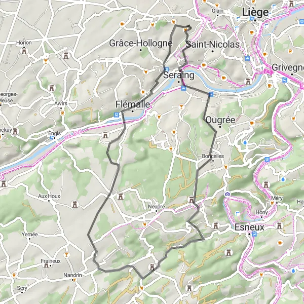 Miniatuurkaart van de fietsinspiratie "Route Montegnée - Grâce-Berleur" in Prov. Liège, Belgium. Gemaakt door de Tarmacs.app fietsrouteplanner