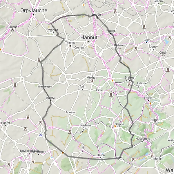 Map miniature of "Poucet Loop" cycling inspiration in Prov. Liège, Belgium. Generated by Tarmacs.app cycling route planner