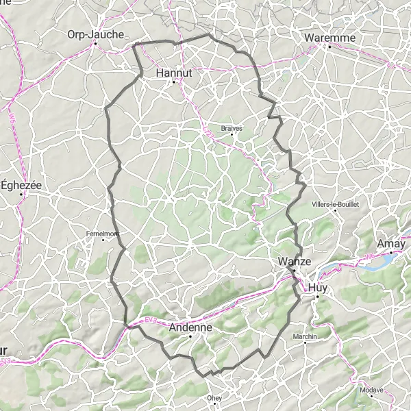 Karten-Miniaturansicht der Radinspiration "Herausfordernde Strecke durch malerische Landschaften" in Prov. Liège, Belgium. Erstellt vom Tarmacs.app-Routenplaner für Radtouren