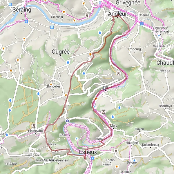 Map miniature of "Angleur Gravel Escape" cycling inspiration in Prov. Liège, Belgium. Generated by Tarmacs.app cycling route planner