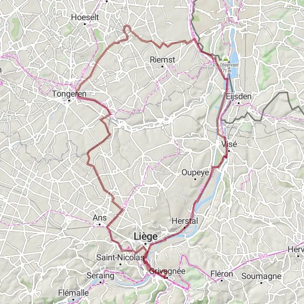 Map miniature of "Gravel Excursion to Cannerberg" cycling inspiration in Prov. Liège, Belgium. Generated by Tarmacs.app cycling route planner