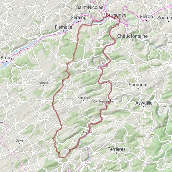 Map miniature of "Lavaux Gravel Expedition" cycling inspiration in Prov. Liège, Belgium. Generated by Tarmacs.app cycling route planner