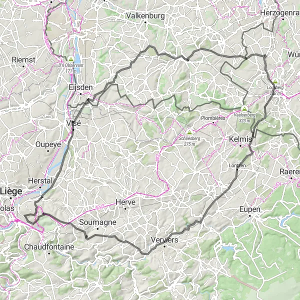 Map miniature of "Cheratte and Scherpenberg Delight" cycling inspiration in Prov. Liège, Belgium. Generated by Tarmacs.app cycling route planner