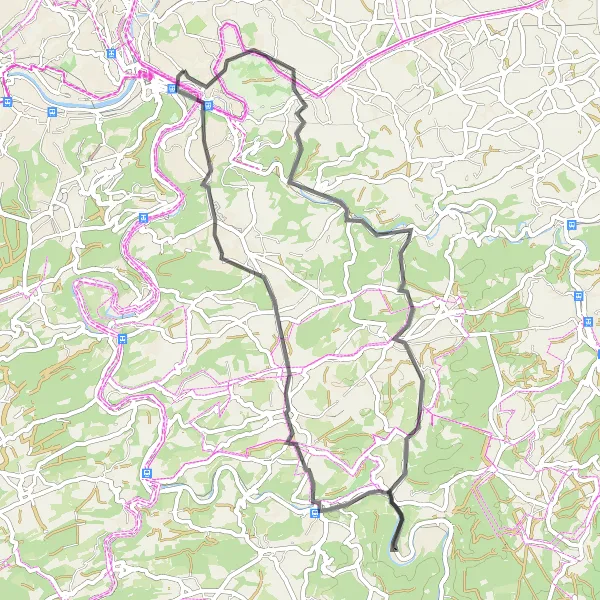 Miniature de la carte de l'inspiration cycliste "Parcours de Grivegnée à Remouchamps" dans la Prov. Liège, Belgium. Générée par le planificateur d'itinéraire cycliste Tarmacs.app