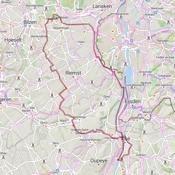 Miniatuurkaart van de fietsinspiratie "Gravelroute vanuit Haccourt" in Prov. Liège, Belgium. Gemaakt door de Tarmacs.app fietsrouteplanner