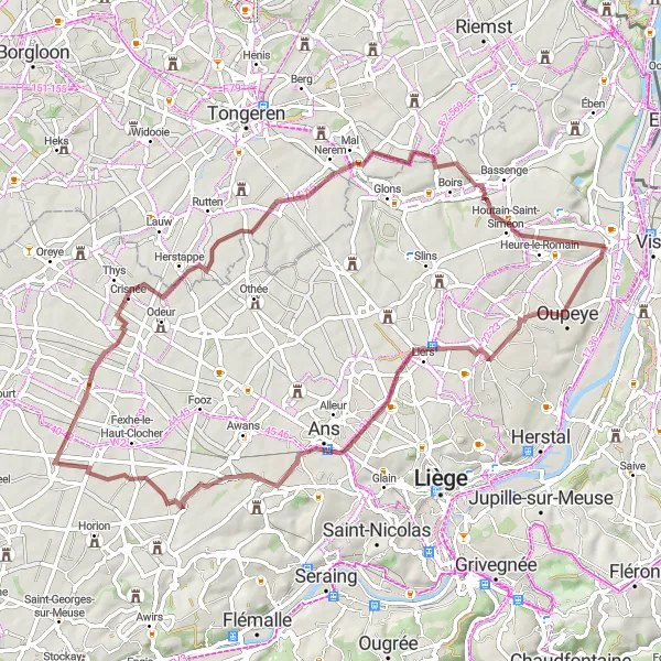 Karten-Miniaturansicht der Radinspiration "Rundfahrt durch Oupeye und Velroux" in Prov. Liège, Belgium. Erstellt vom Tarmacs.app-Routenplaner für Radtouren