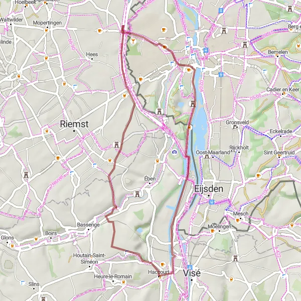 Miniature de la carte de l'inspiration cycliste "Tour unique autour de Haccourt" dans la Prov. Liège, Belgium. Générée par le planificateur d'itinéraire cycliste Tarmacs.app