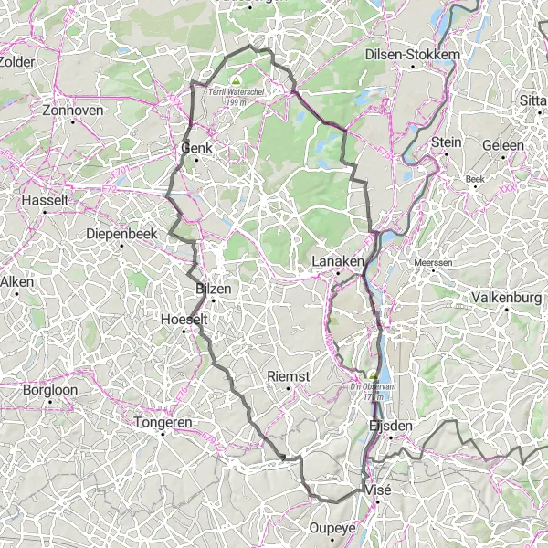 Miniatuurkaart van de fietsinspiratie "Fietsen door Limburgse dorpen en natuur" in Prov. Liège, Belgium. Gemaakt door de Tarmacs.app fietsrouteplanner