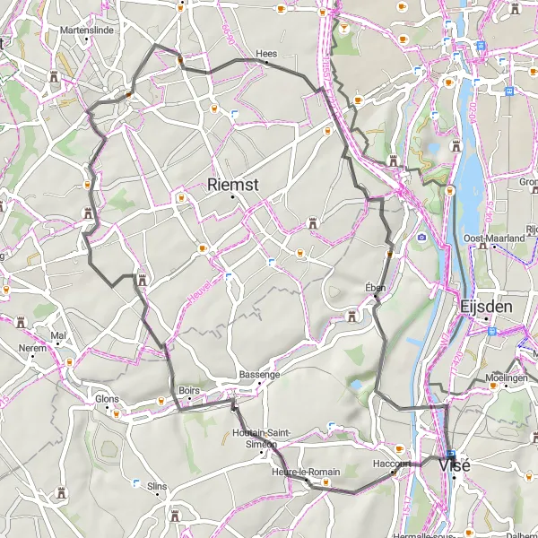 Miniature de la carte de l'inspiration cycliste "Boucle à vélo de Visé à Haccourt" dans la Prov. Liège, Belgium. Générée par le planificateur d'itinéraire cycliste Tarmacs.app