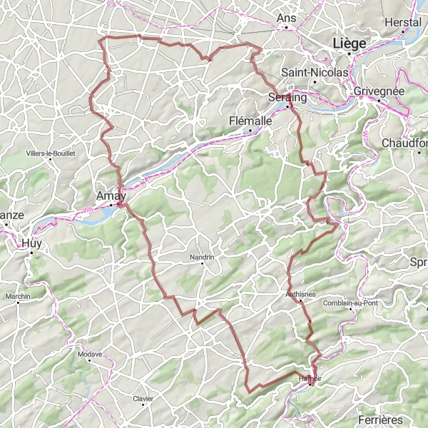 Karten-Miniaturansicht der Radinspiration "Gravelabenteuer in der Natur" in Prov. Liège, Belgium. Erstellt vom Tarmacs.app-Routenplaner für Radtouren