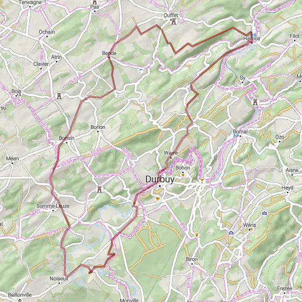 Miniature de la carte de l'inspiration cycliste "La Route des Châteaux" dans la Prov. Liège, Belgium. Générée par le planificateur d'itinéraire cycliste Tarmacs.app