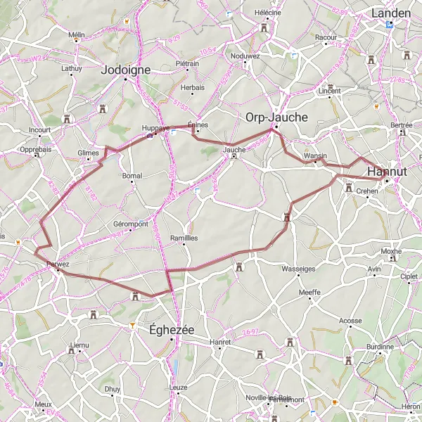 Map miniature of "Abbaye de la Ramée Loop" cycling inspiration in Prov. Liège, Belgium. Generated by Tarmacs.app cycling route planner