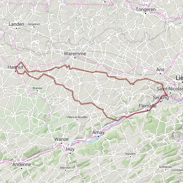 Map miniature of "Faimes to Omal" cycling inspiration in Prov. Liège, Belgium. Generated by Tarmacs.app cycling route planner