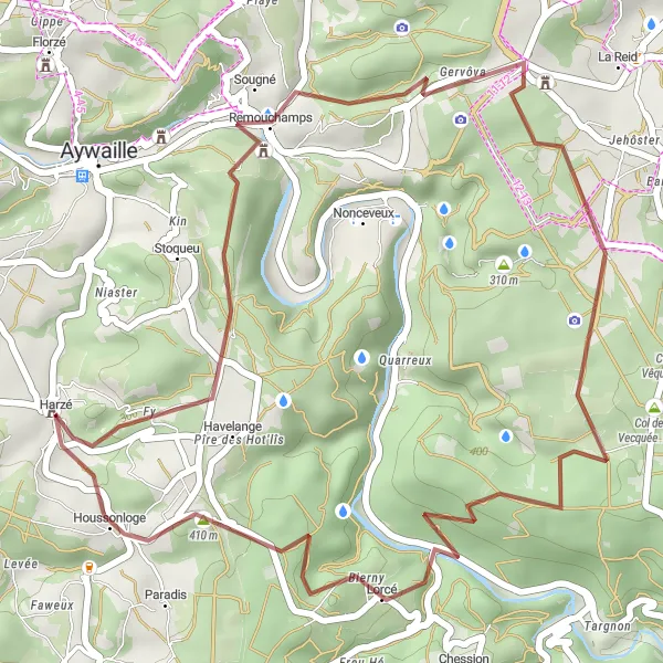 Miniatuurkaart van de fietsinspiratie "Korte graveltocht naar Remouchamps - 34 km" in Prov. Liège, Belgium. Gemaakt door de Tarmacs.app fietsrouteplanner