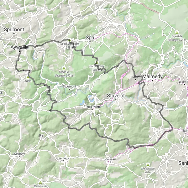 Map miniature of "Challenge Along the Famed Climbs" cycling inspiration in Prov. Liège, Belgium. Generated by Tarmacs.app cycling route planner