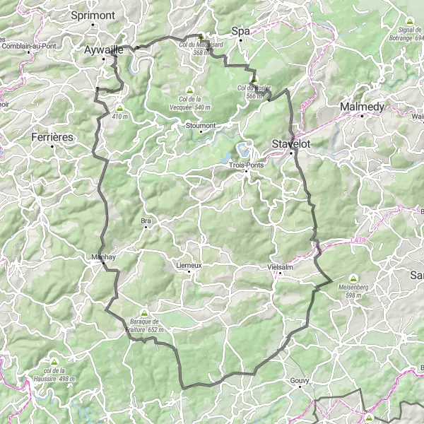 Miniatuurkaart van de fietsinspiratie "Wegroute van Harzé naar Harzé" in Prov. Liège, Belgium. Gemaakt door de Tarmacs.app fietsrouteplanner