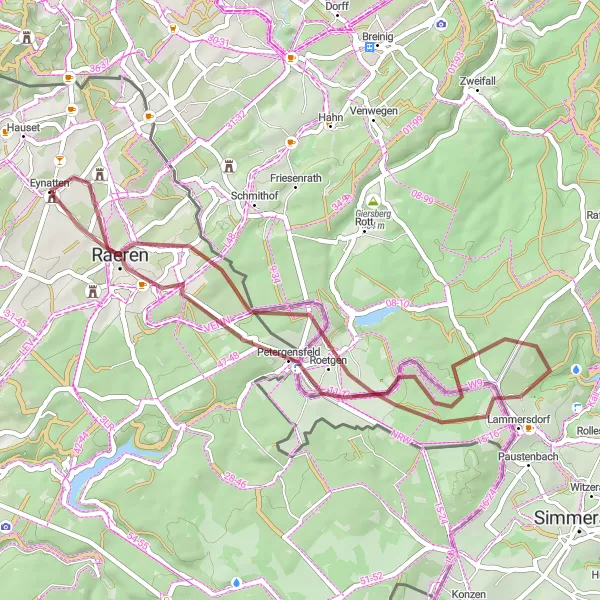 Miniatuurkaart van de fietsinspiratie "Natuur en Avontuur in de Wildernis" in Prov. Liège, Belgium. Gemaakt door de Tarmacs.app fietsrouteplanner