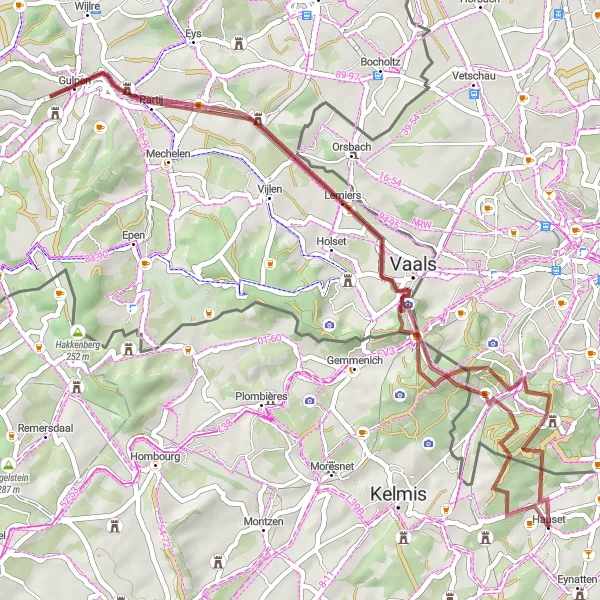 Map miniature of "Hauset-Dreiländereck Circular Gravel Route" cycling inspiration in Prov. Liège, Belgium. Generated by Tarmacs.app cycling route planner