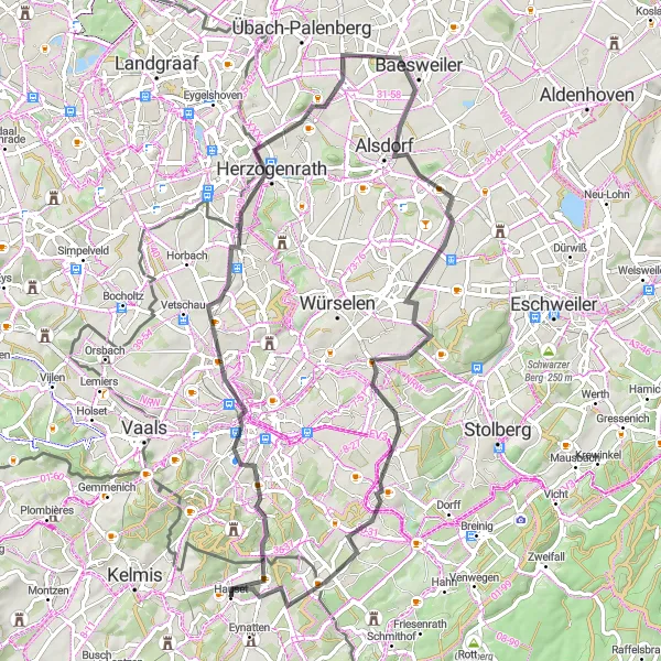 Miniatuurkaart van de fietsinspiratie "Abdijen en Mijnbouw Erfgoed" in Prov. Liège, Belgium. Gemaakt door de Tarmacs.app fietsrouteplanner