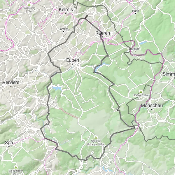 Miniature de la carte de l'inspiration cycliste "Route des Hautes Fagnes" dans la Prov. Liège, Belgium. Générée par le planificateur d'itinéraire cycliste Tarmacs.app
