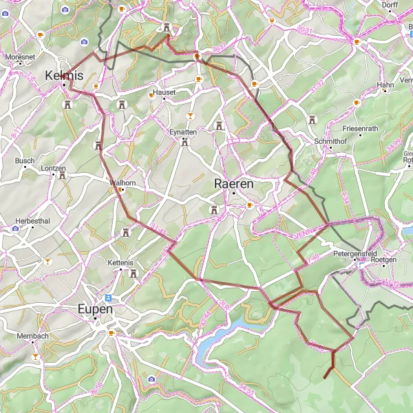 Map miniature of "The Gravel Escape" cycling inspiration in Prov. Liège, Belgium. Generated by Tarmacs.app cycling route planner