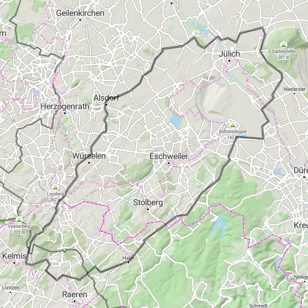 Karten-Miniaturansicht der Radinspiration "Roadtour mit 103 km ab Hergenrath" in Prov. Liège, Belgium. Erstellt vom Tarmacs.app-Routenplaner für Radtouren