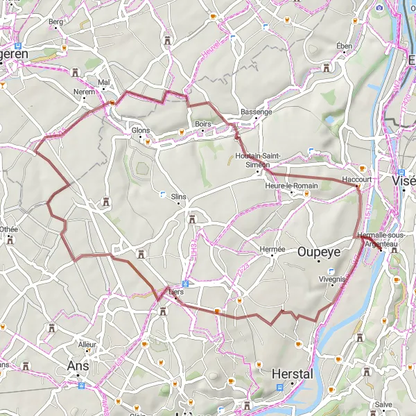 Map miniature of "Nature and Heritage" cycling inspiration in Prov. Liège, Belgium. Generated by Tarmacs.app cycling route planner