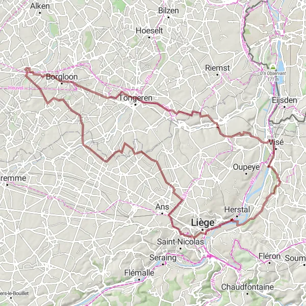 Miniatuurkaart van de fietsinspiratie "Avontuurlijke Serpentin de l'A602 Graveltocht" in Prov. Liège, Belgium. Gemaakt door de Tarmacs.app fietsrouteplanner