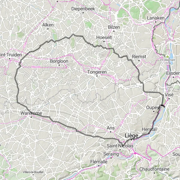 Map miniature of "The Ultimate Cycling Challenge" cycling inspiration in Prov. Liège, Belgium. Generated by Tarmacs.app cycling route planner