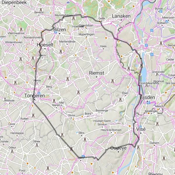 Map miniature of "The Riverside Loop" cycling inspiration in Prov. Liège, Belgium. Generated by Tarmacs.app cycling route planner