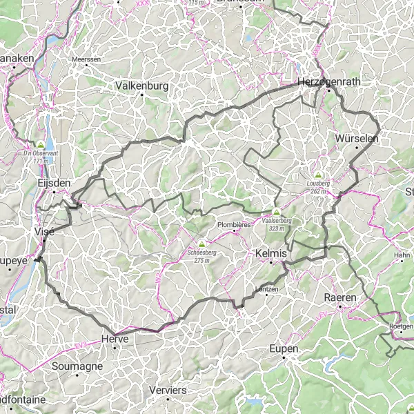 Miniatuurkaart van de fietsinspiratie "Uitdagende Königsberg Road" in Prov. Liège, Belgium. Gemaakt door de Tarmacs.app fietsrouteplanner