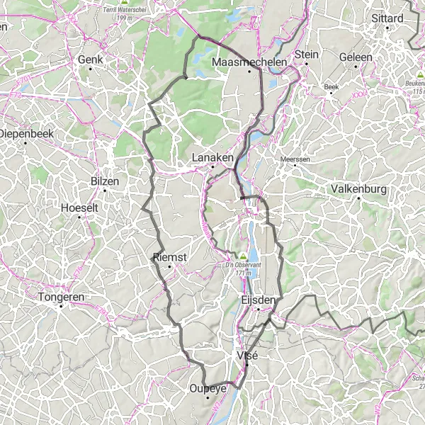 Miniatuurkaart van de fietsinspiratie "Wegroutes rond Hermalle-sous-Argenteau" in Prov. Liège, Belgium. Gemaakt door de Tarmacs.app fietsrouteplanner