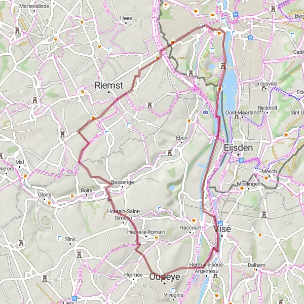 Karten-Miniaturansicht der Radinspiration "Rundtour von Hermée nach Roclenge-sur-Geer und Slavante" in Prov. Liège, Belgium. Erstellt vom Tarmacs.app-Routenplaner für Radtouren