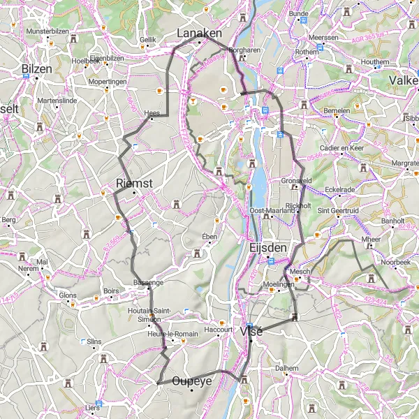 Miniatuurkaart van de fietsinspiratie "Rondrit door Bassenge en Lanaken" in Prov. Liège, Belgium. Gemaakt door de Tarmacs.app fietsrouteplanner