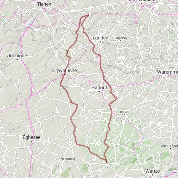Map miniature of "Meeffe Gravel Explorer" cycling inspiration in Prov. Liège, Belgium. Generated by Tarmacs.app cycling route planner