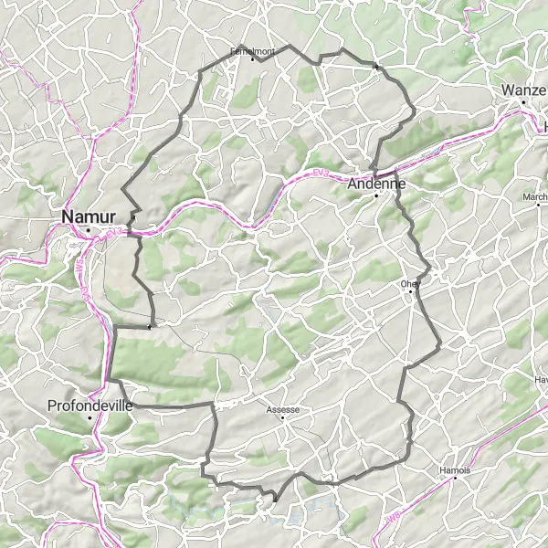 Miniatuurkaart van de fietsinspiratie "Tocht door Crupet en Waret-l'Évêque" in Prov. Liège, Belgium. Gemaakt door de Tarmacs.app fietsrouteplanner