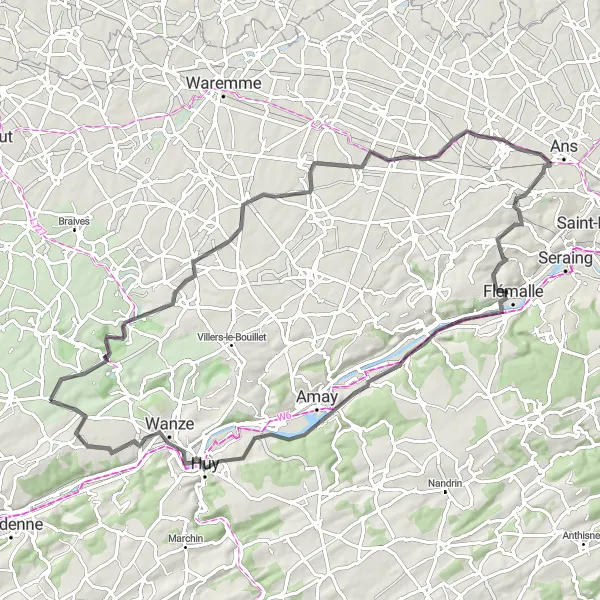 Miniature de la carte de l'inspiration cycliste "Escapade sur Route des Châteaux" dans la Prov. Liège, Belgium. Générée par le planificateur d'itinéraire cycliste Tarmacs.app