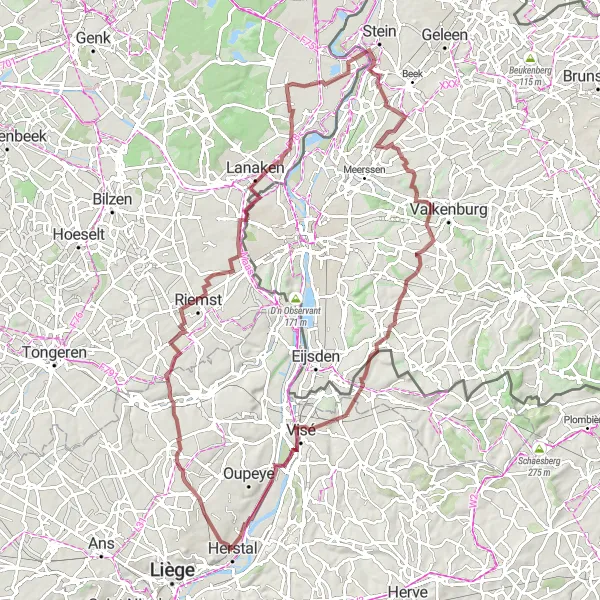 Map miniature of "Herstal Gravel Expedition" cycling inspiration in Prov. Liège, Belgium. Generated by Tarmacs.app cycling route planner