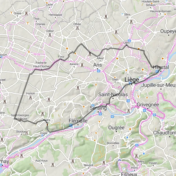 Karten-Miniaturansicht der Radinspiration "Rundfahrt von Herstal nach Awirs und Liers" in Prov. Liège, Belgium. Erstellt vom Tarmacs.app-Routenplaner für Radtouren