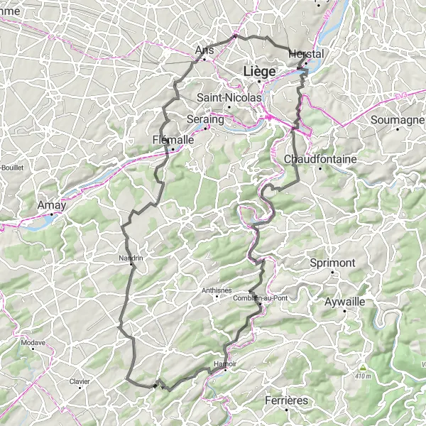 Map miniature of "Lavaux Challenge" cycling inspiration in Prov. Liège, Belgium. Generated by Tarmacs.app cycling route planner